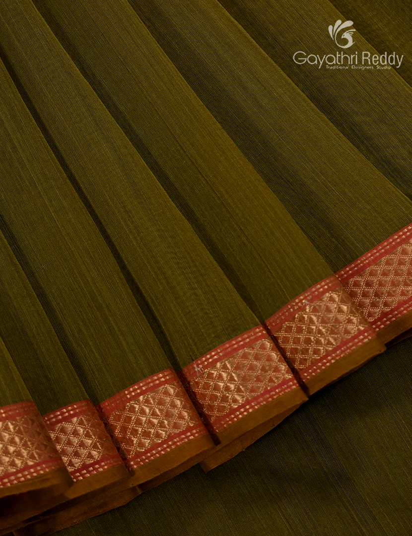 Pure Chanderi Sico Saree in Mehendi Green and Brown