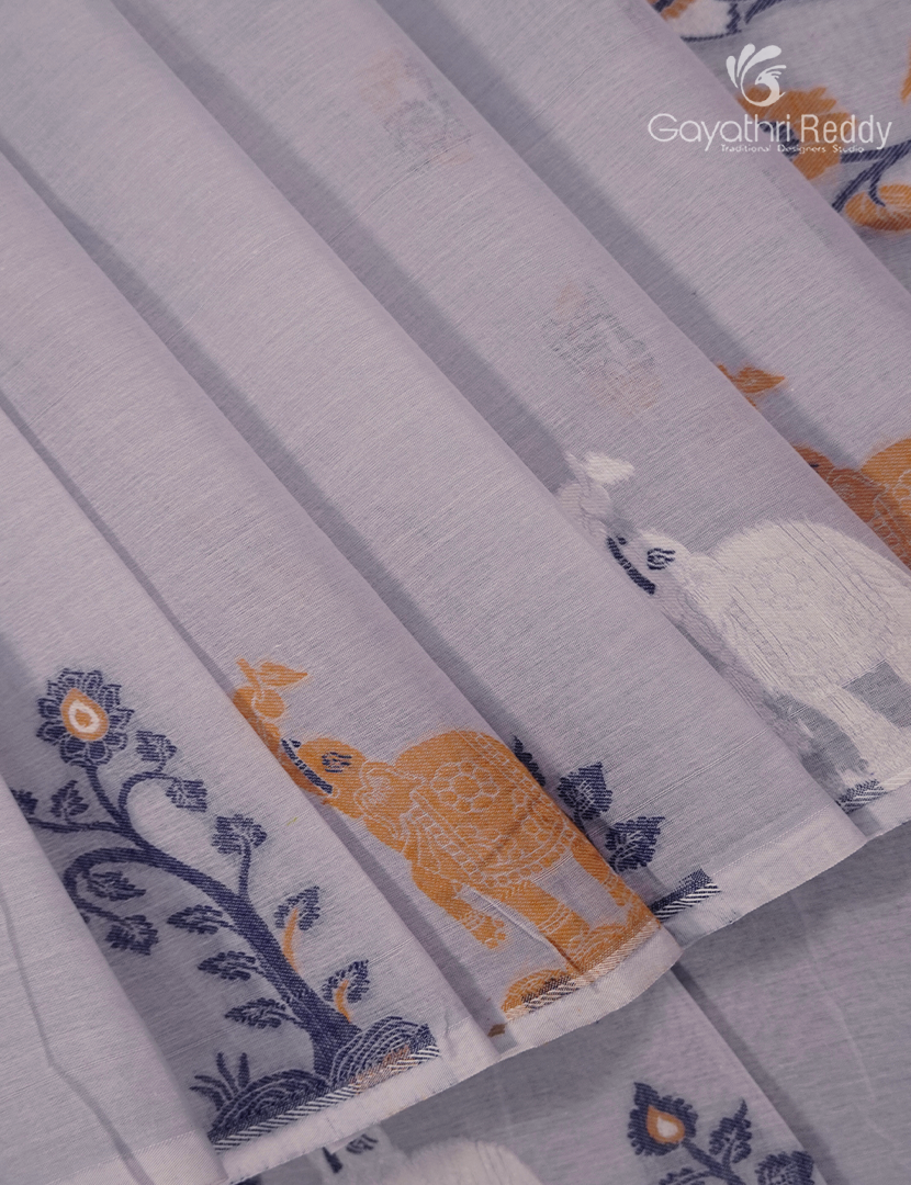 Jamdani Cotton Saree in Pastel Lavender