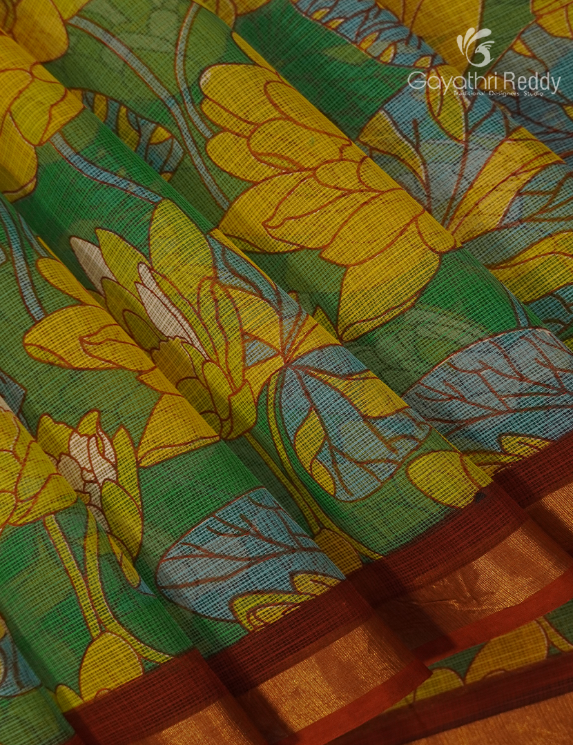 Premium Quality Cotton Kota Saree in Sea Green and Maroon Red