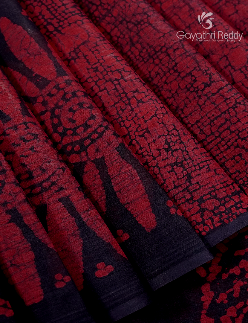 Cotton Batik Print Saree in Navy Blue and Peach pinknk