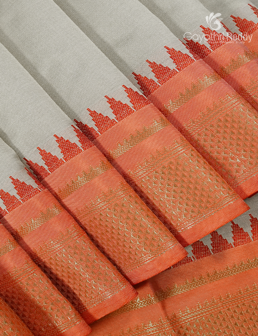 Semi Gadwal Saree in Metallic Grey and Orange