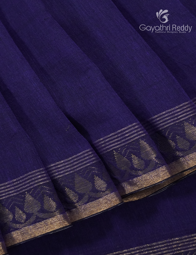 Jamdani Cotton Saree in Deep Ink Blue