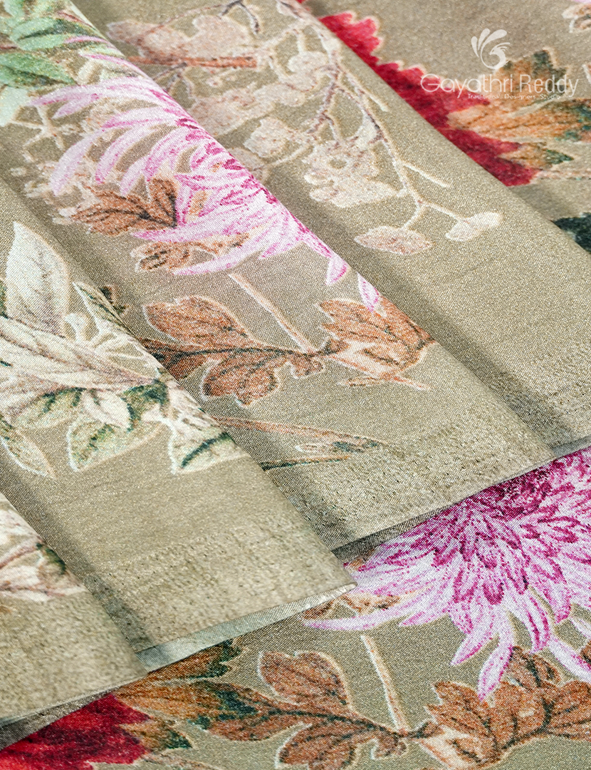 Semi Tussar Silk Saree in Olive Grey
