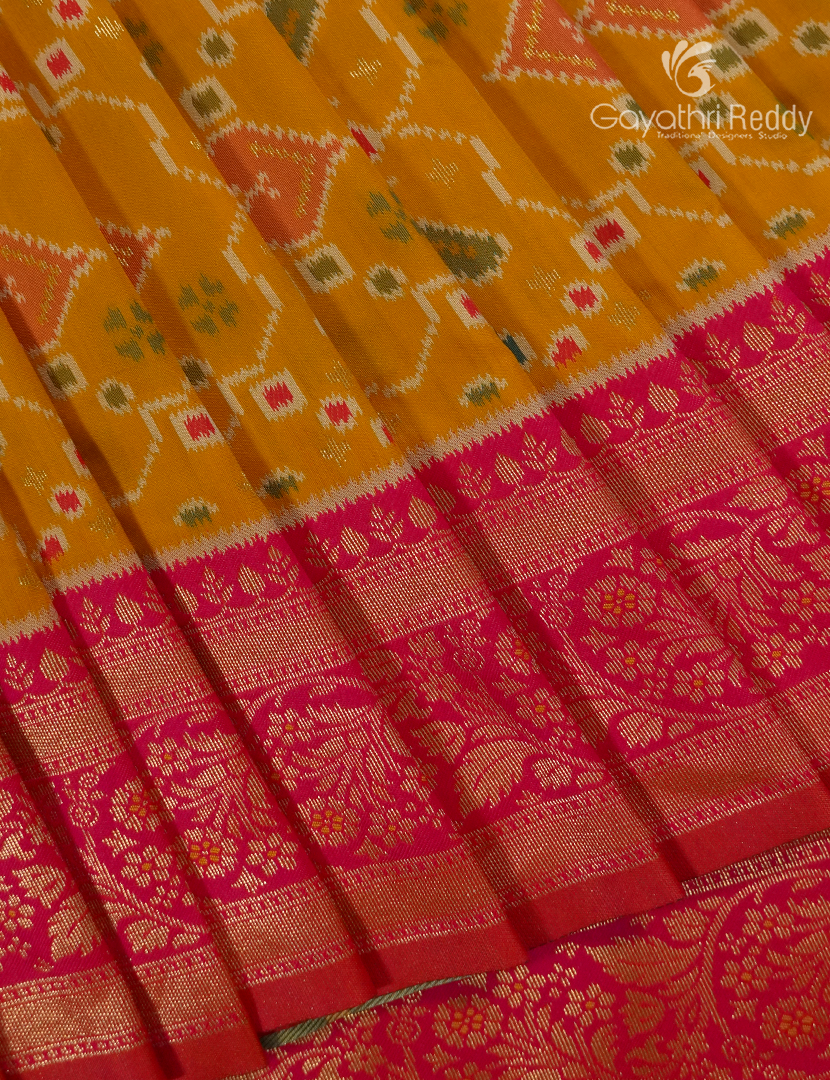 Semi Kanchipuram Art Silk Saree in Deep Mustard and Rani Pink
