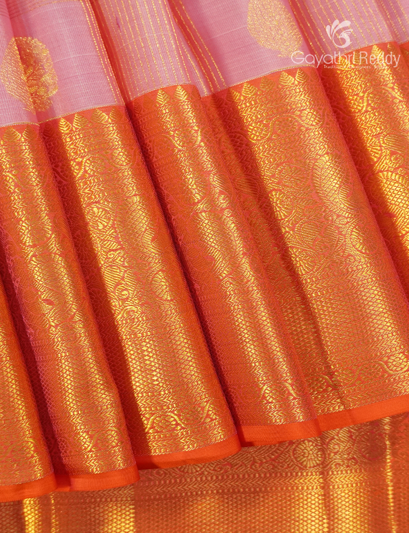 Pure Kanchipuram Silk Vintage Saree in Pastel pink and  Orange