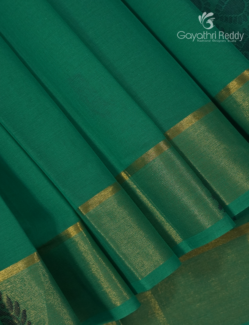 Pure Kanchi Cotton Saree in Rama Green