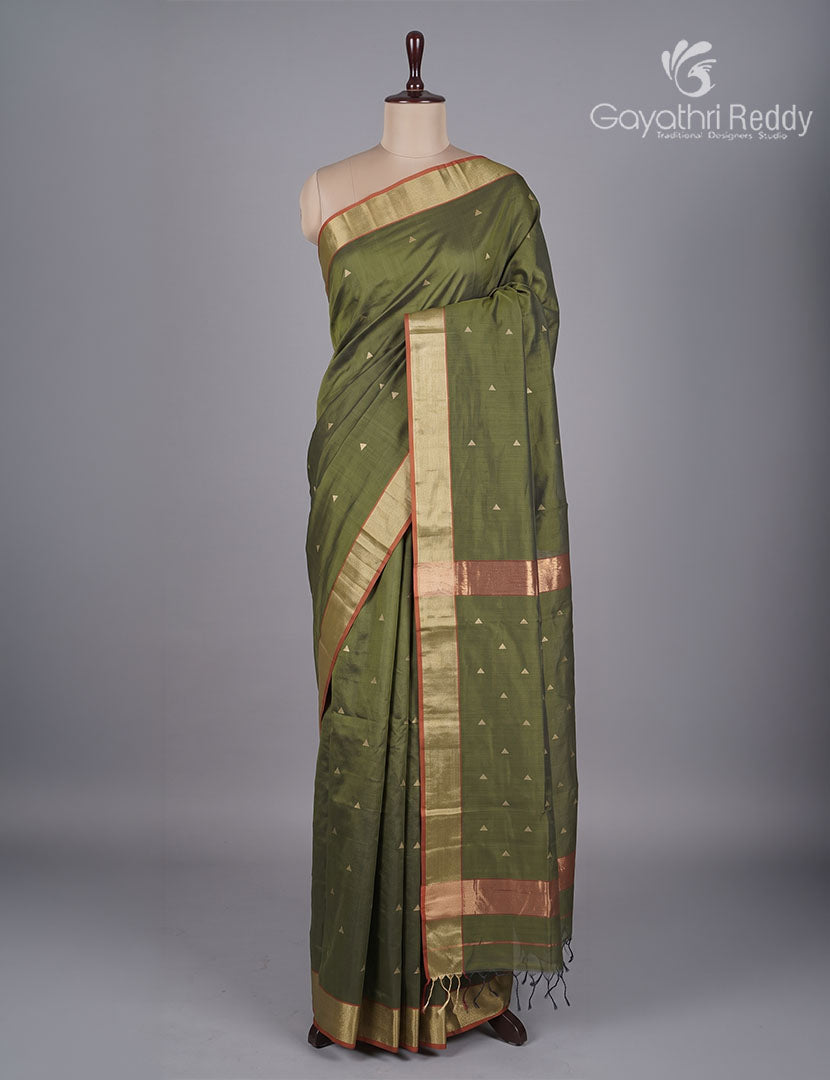 Pure Chanderi Sico Saree in Deep Olive Green