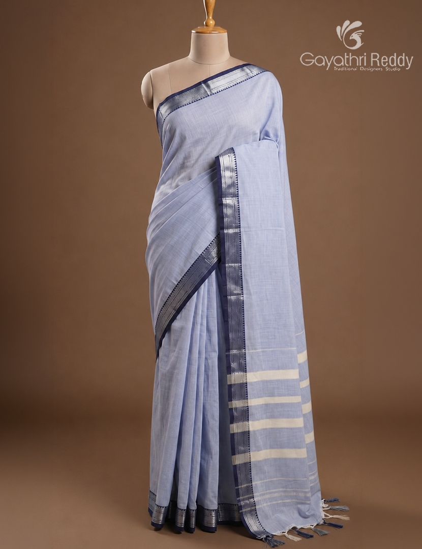 Pure Narayanpet Cotton Saree in Silver Grey