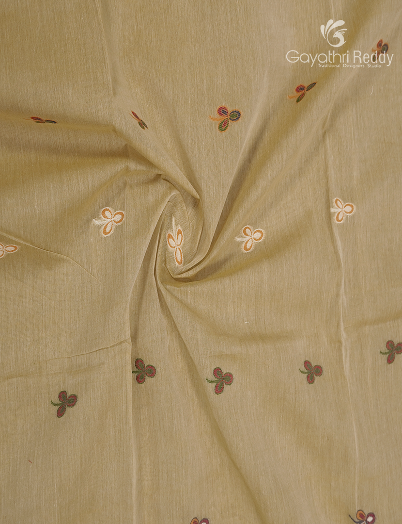 Jamdani Cotton Saree in Khakhi Green