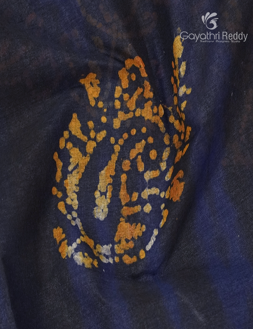 Cotton Batik Print Saree in Navy Blue