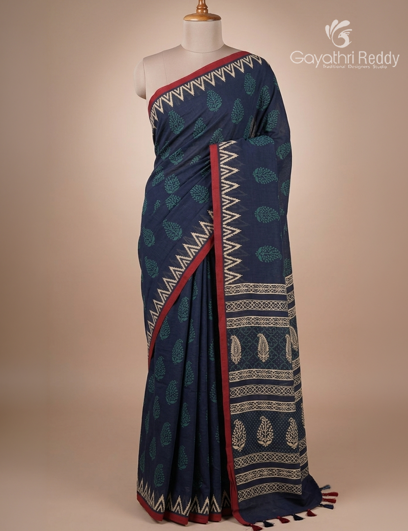 Vidharbha Cotton Saree in Indigo Blue