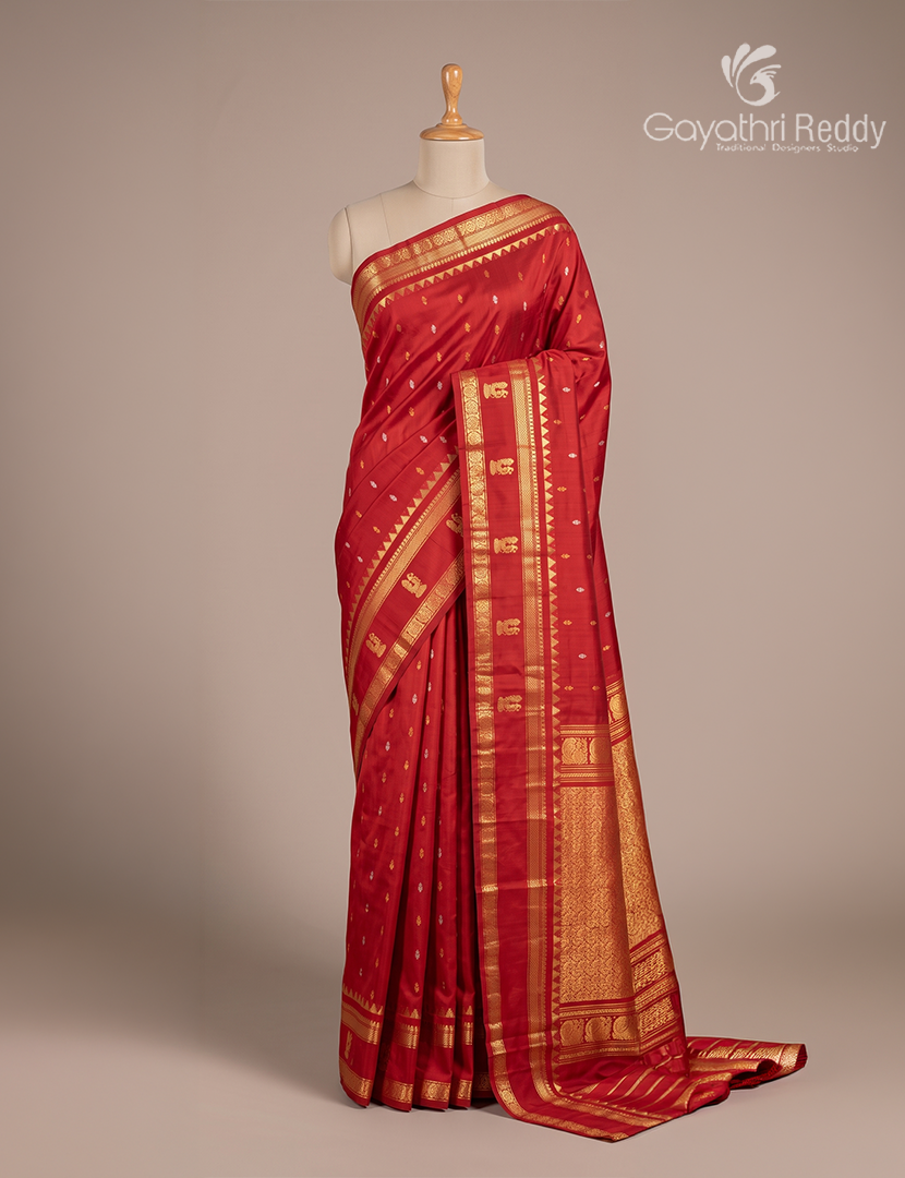 Pure Gadwal Silk Saree in Deep Bridal Red