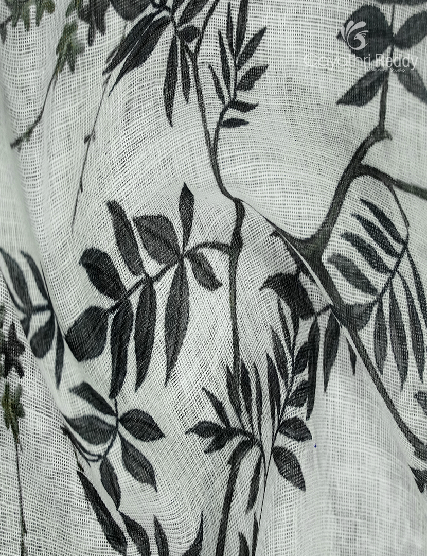 Linen Silk Saree in White and Black