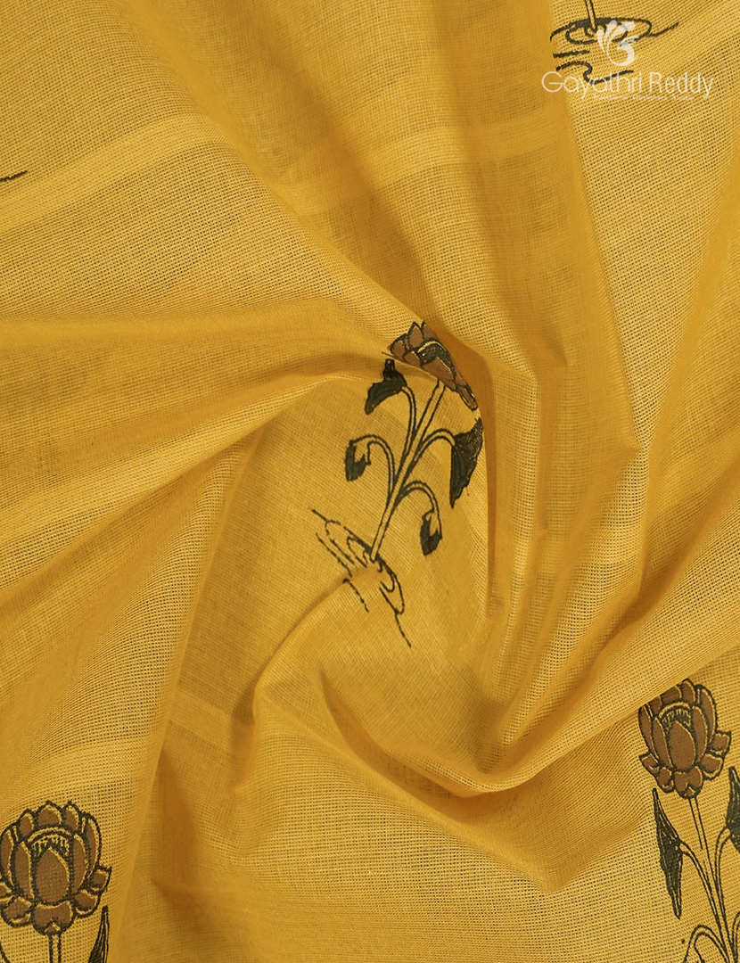 Cotton Printed Saree in Yellow
