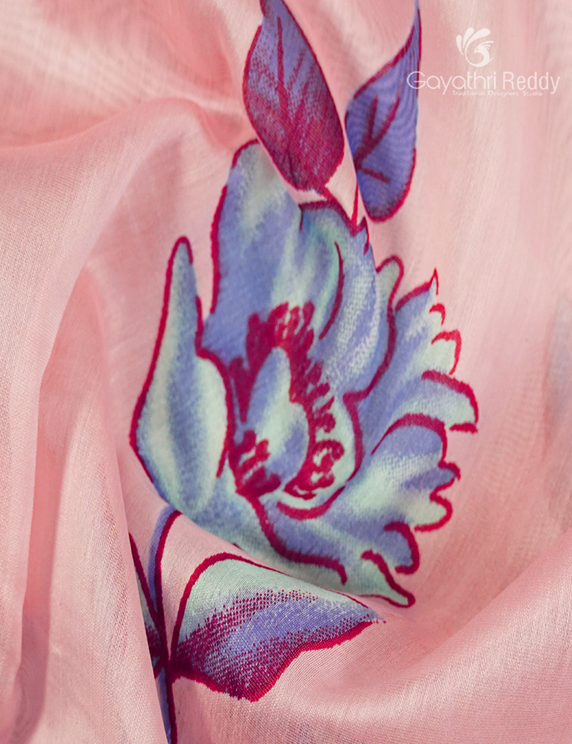 Pure Maheshwari Silk Saree in Pastel Pink and Lavender