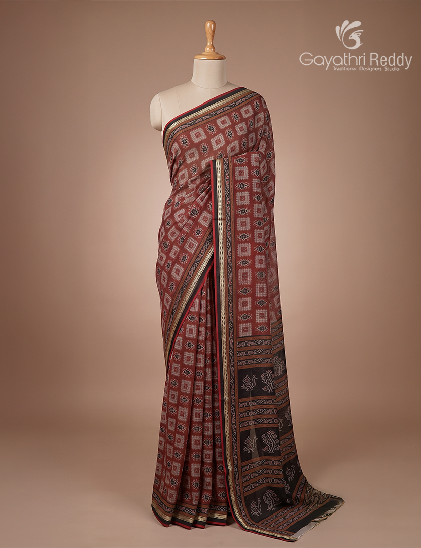 Vidharbha Cotton Saree in Rust and Black