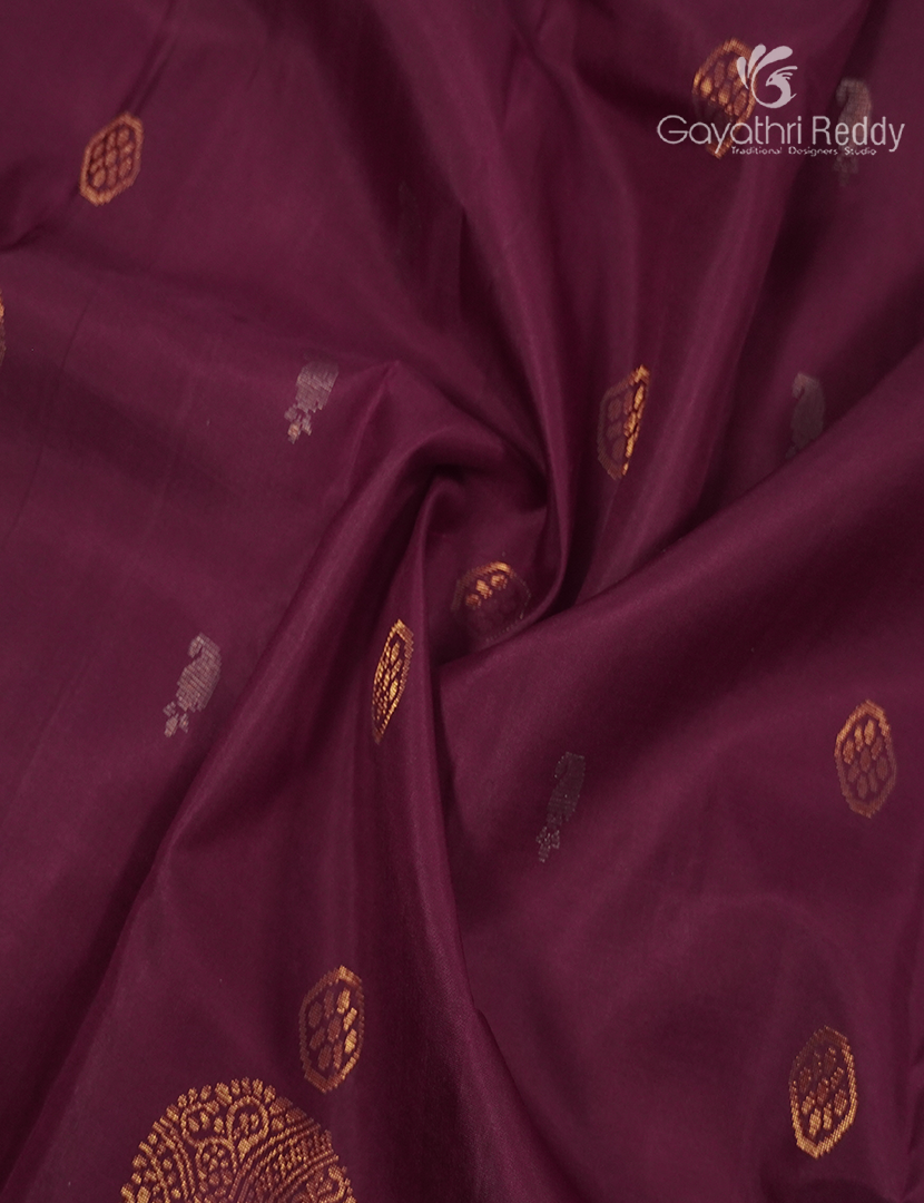 Pure Kanchipuram Silk Saree in Deep Maroon and Green