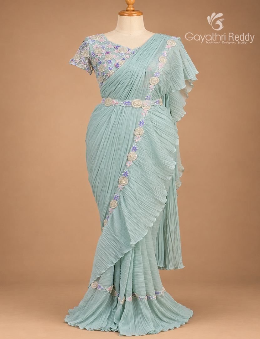 One Minute Saree in Mint Green