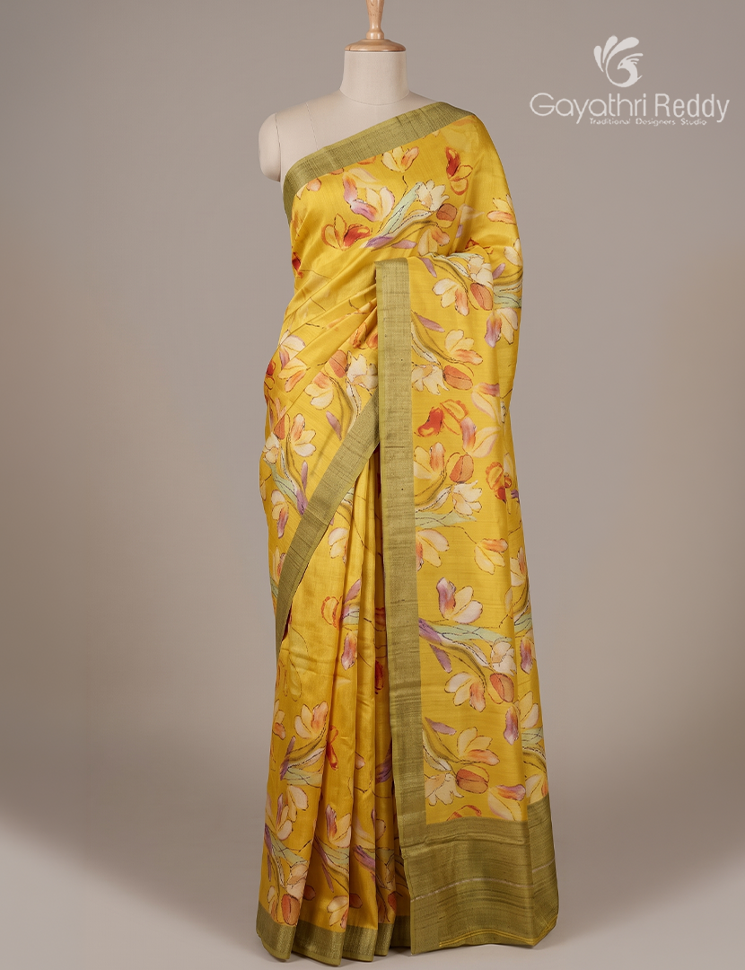 Semi Tussar Silk Saree in Yellow