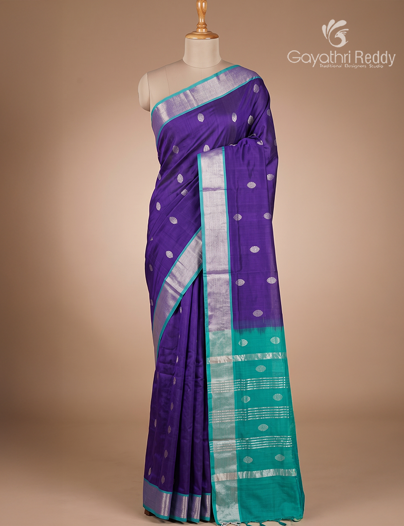 Pure Arani Sico Saree in Violet and Sea Green