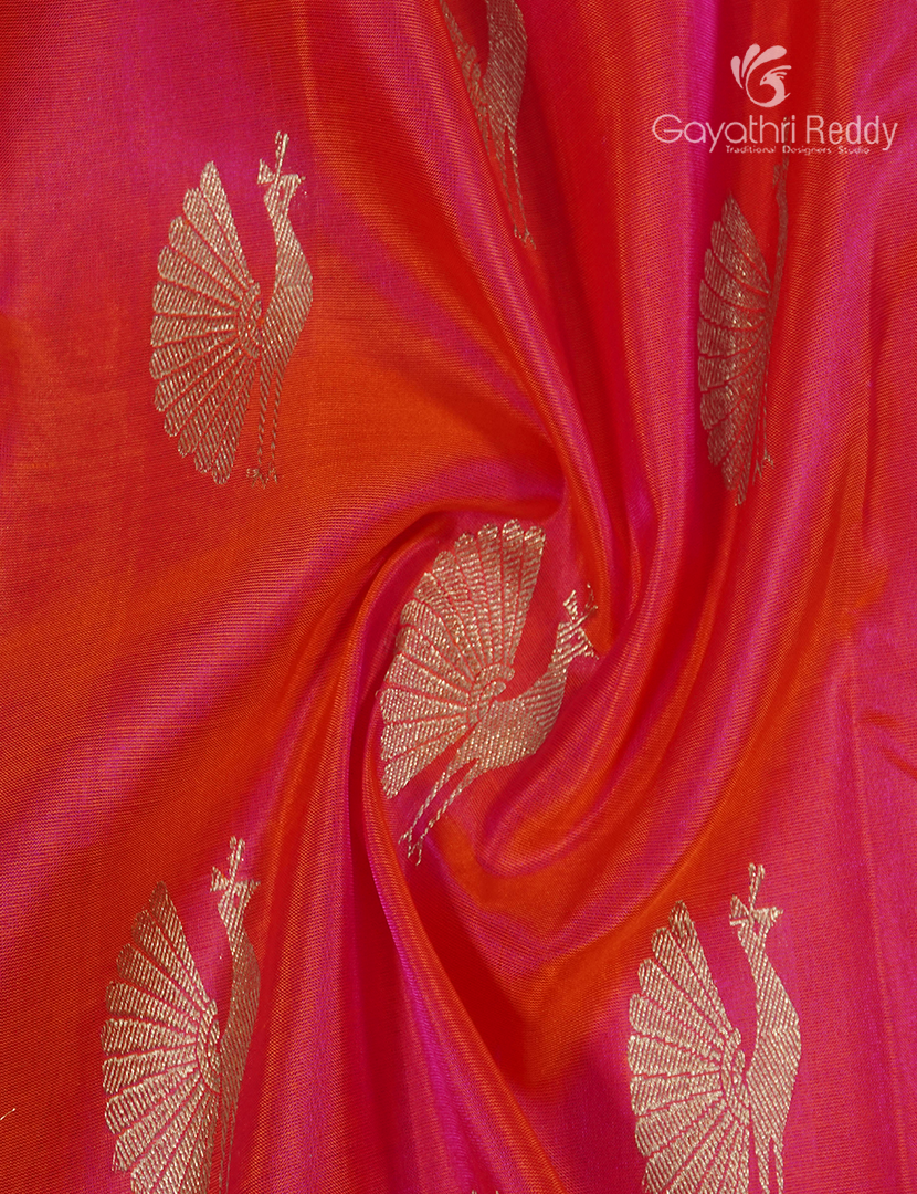 Pure Venkatagiri Silk Saree in Orange and Rani Pink