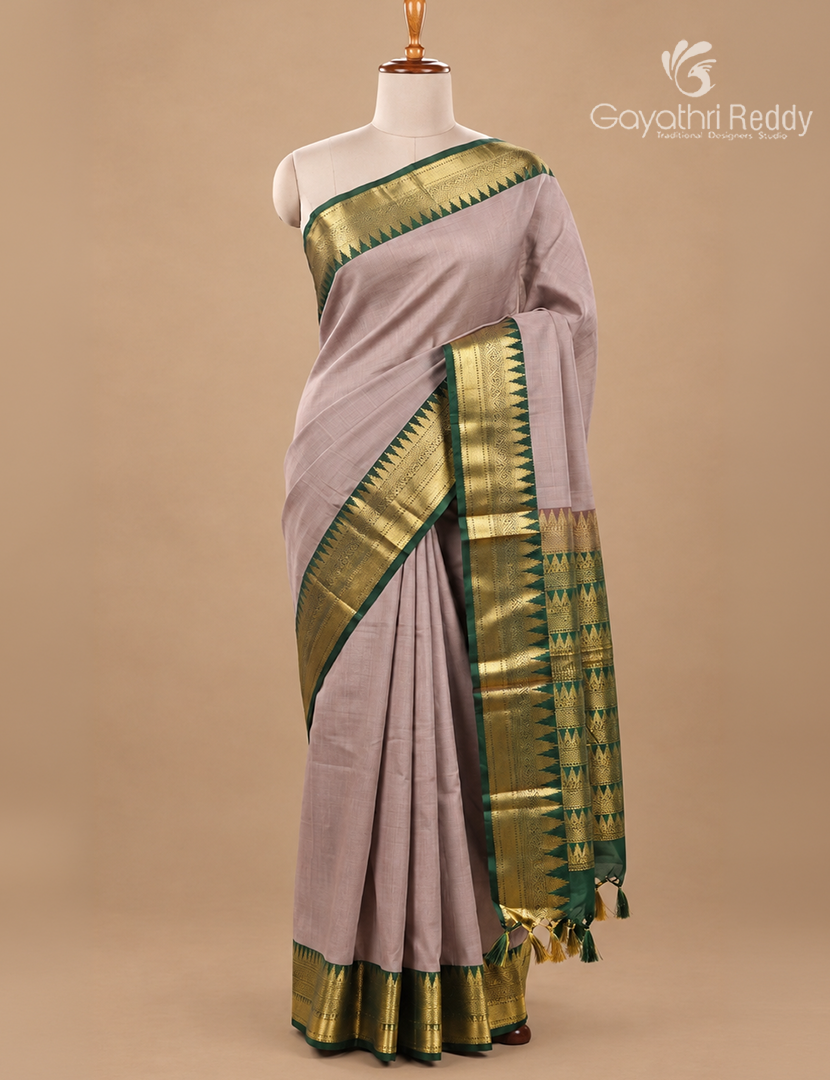 Pure Kanchipuram Sico Saree in Pastel Lilac Lavender and Black
