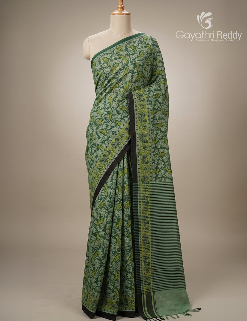 Pure MulMul Cotton Saree in Sage Green and Green