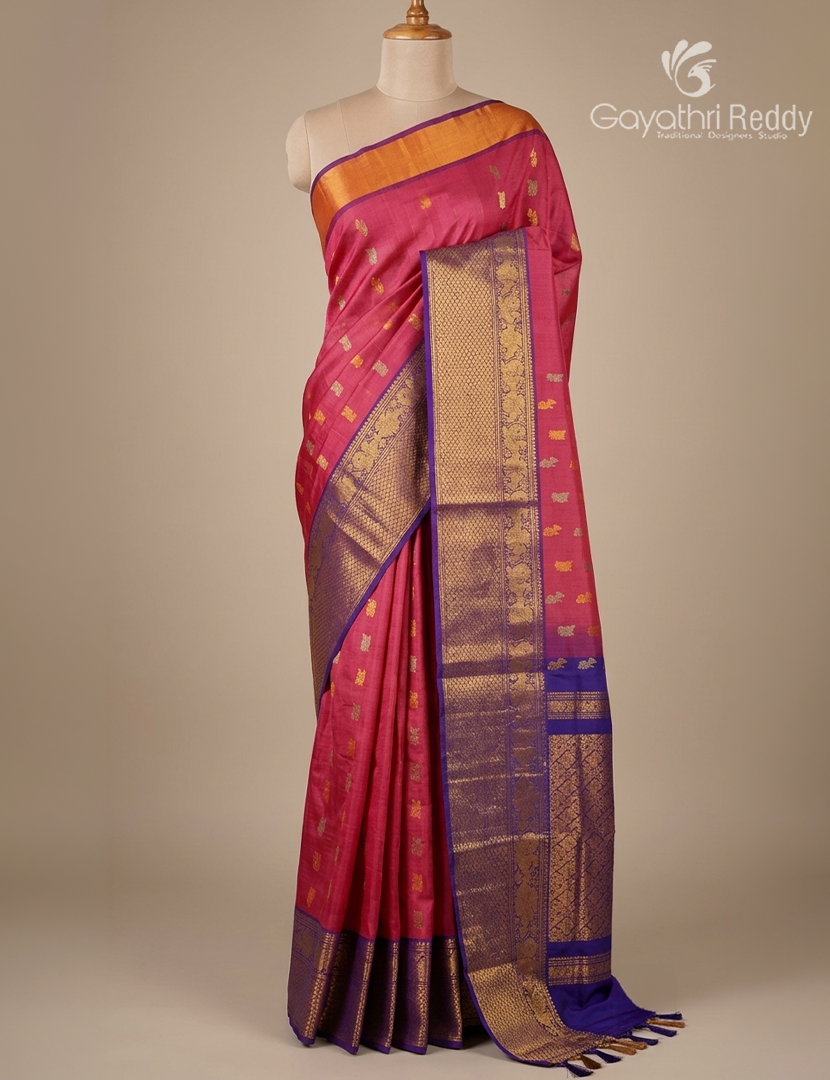 Pure Uppada Silk Saree in Rose Pink and Violet