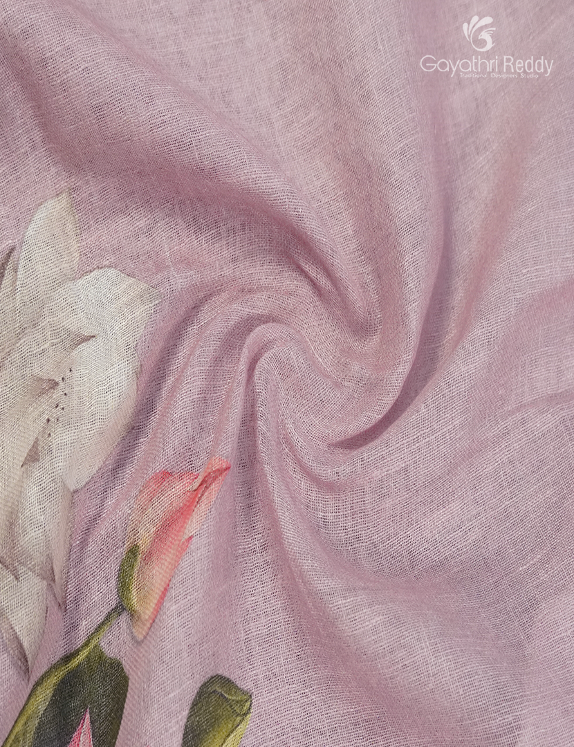 Pure Linen Saree in Pastel Pink