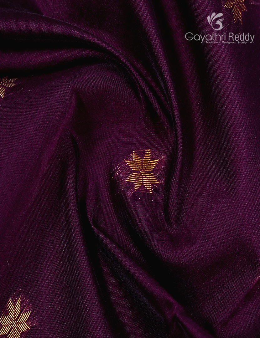 Silk Cotton Saree in Deep Purple and Sea Blue