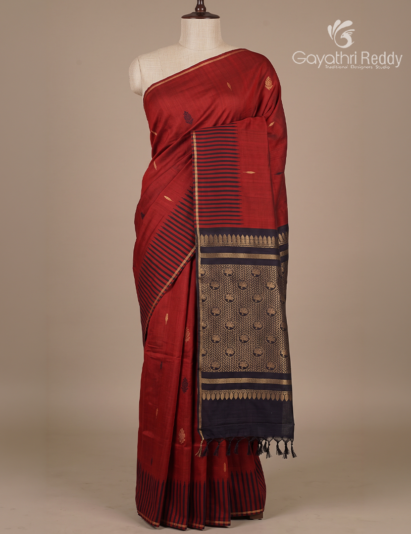 Pure Khadi Pattu Saree in Deep Brick Red