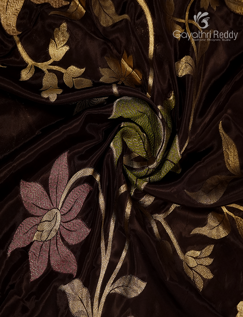 Pure Satin Silk Saree in Deep Brown