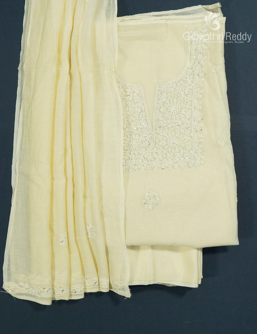 Dress Material 3 Piece Set in Cream
