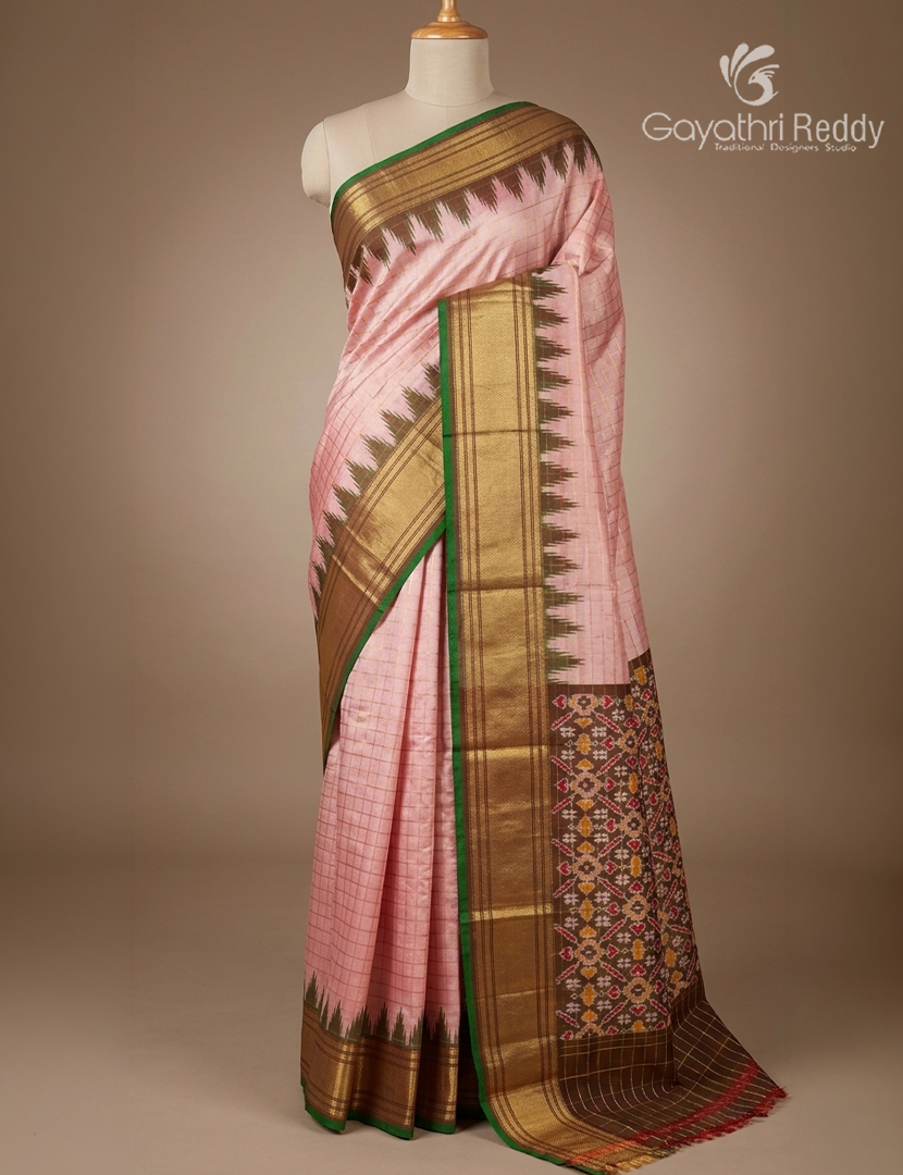Pure Ikat Silk Saree in Pastel Peach