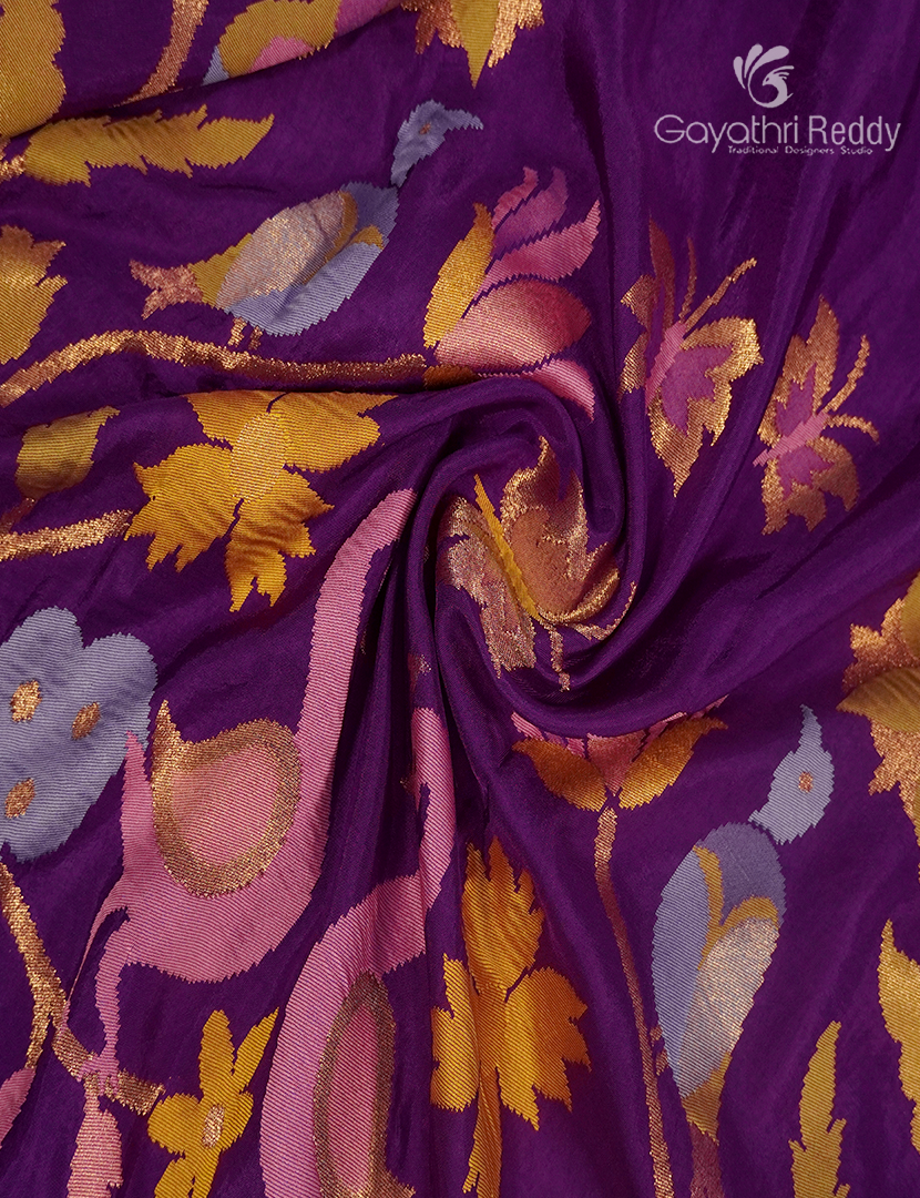 Pure Satin Silk Saree in Deep Purple