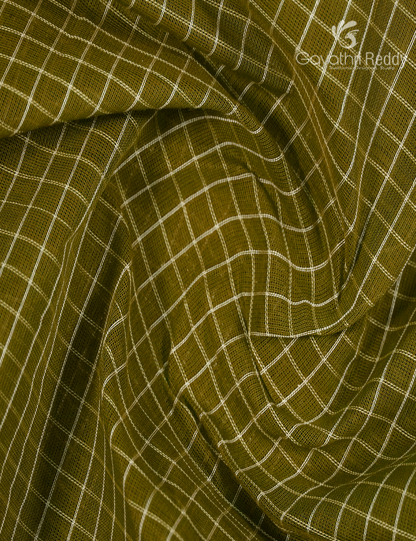 Pure Gadwal Cotton Saree in Deep Olive Green and Red