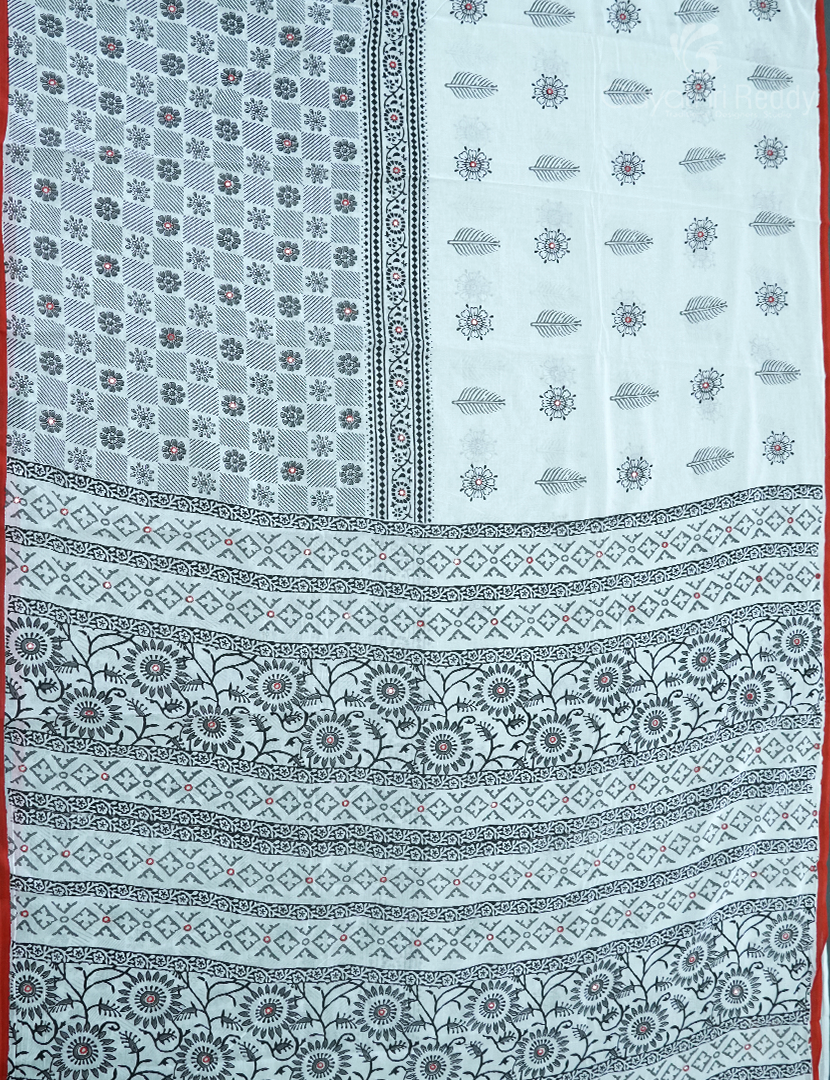 MULMUL COTTON SAREE WITH PRINT AND HANDWORK-MC1941