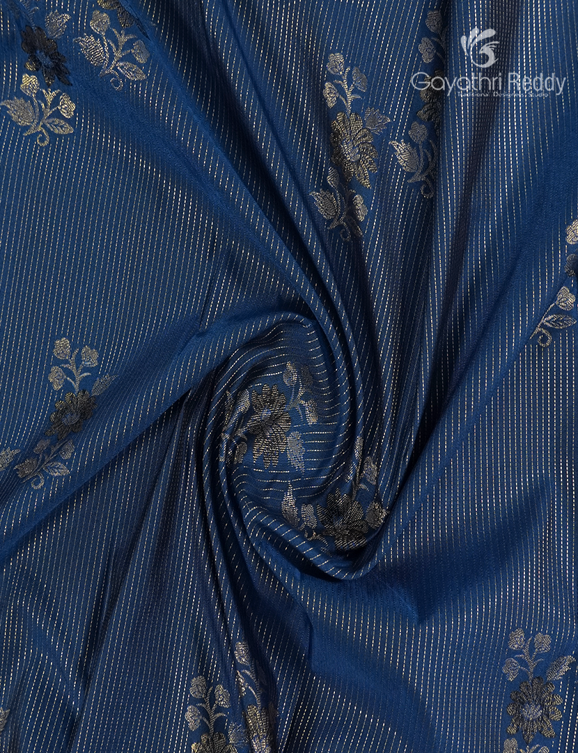Semi Kanchipuram Silk Saree in Deep Peacock Blue and Black