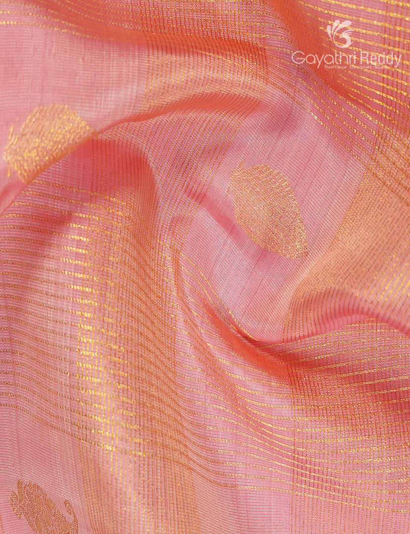Pure Kanchipuram Silk Vintage Saree in Pastel pink and  Orange