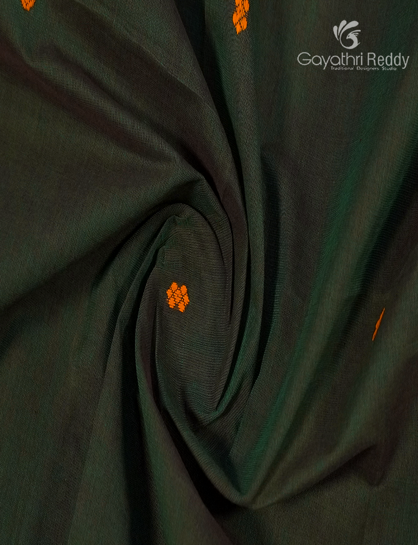 Pure Handloom Cotton Saree in Deep Olive Green