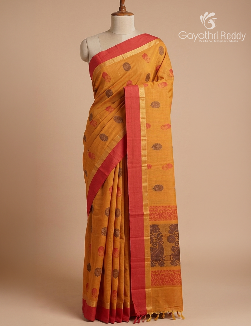 Pure Kanchi Cotton Saree in Orange