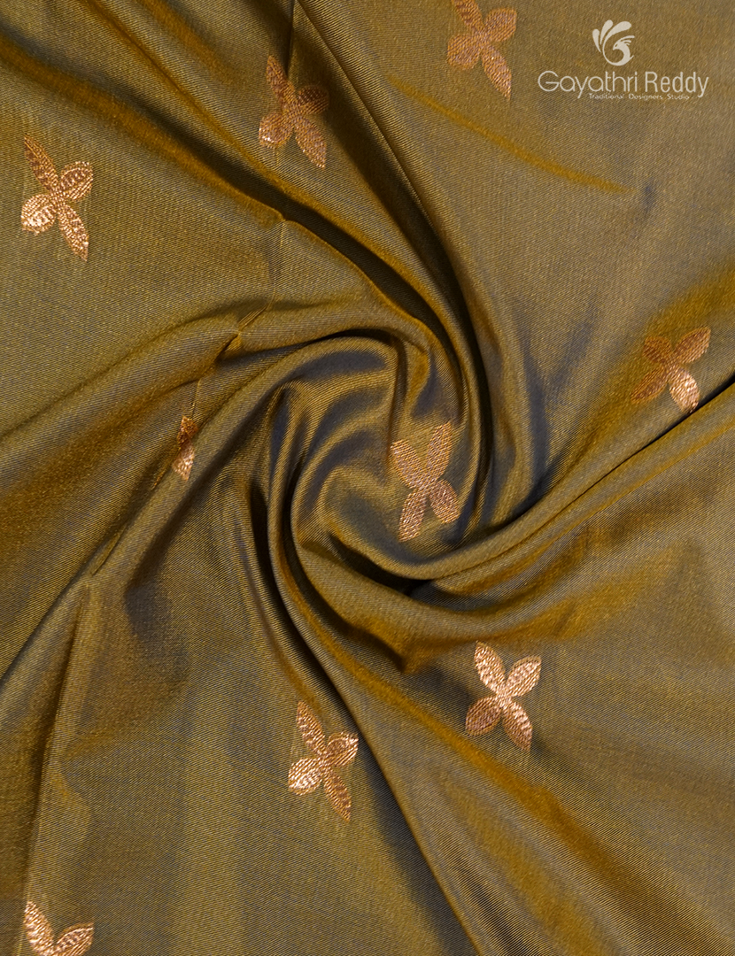 Semi Kanchipuram Art Silk Saree in Olive Green