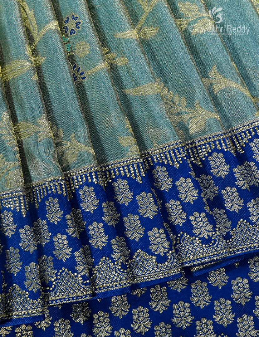 Semi Kanchipuram Silk Fancy  Saree in Sea Grey and Navy Blue