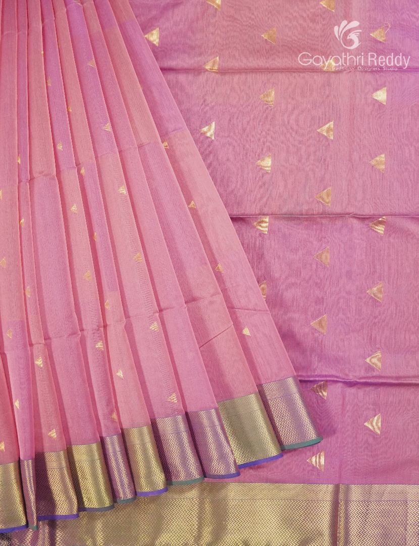 Pure Chanderi Sico Saree in Baby Pink