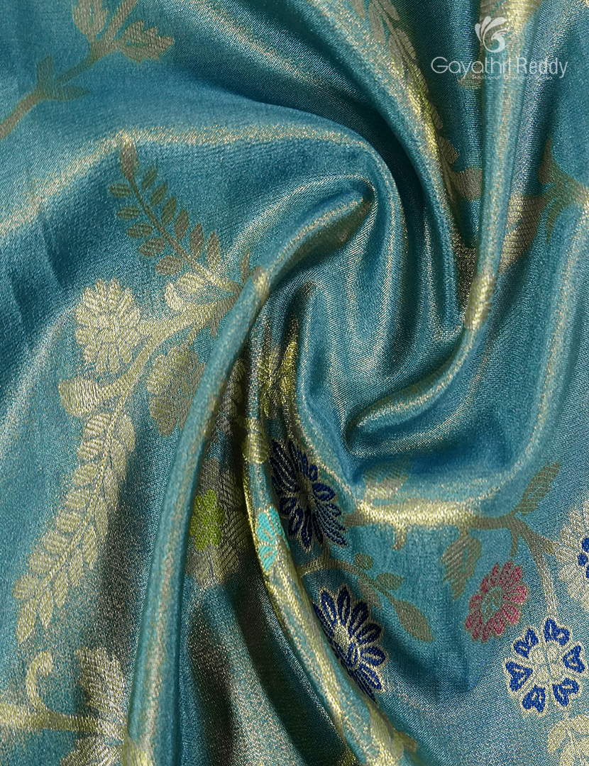 Semi Kanchipuram Silk Fancy  Saree in Sea Grey and Navy Blue