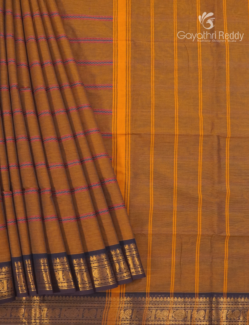 Pure Handloom Cotton Saree in Deep Mustard