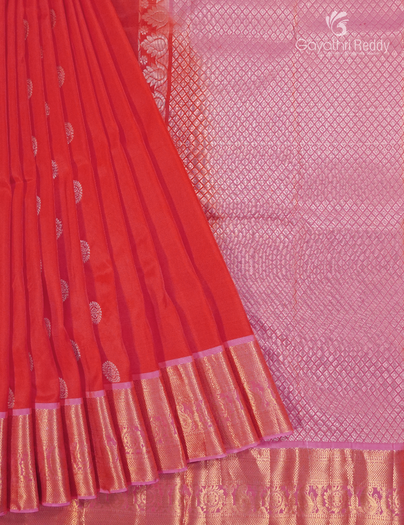 Pure Kanchipuram Silk Saree in Orange and Baby Pink