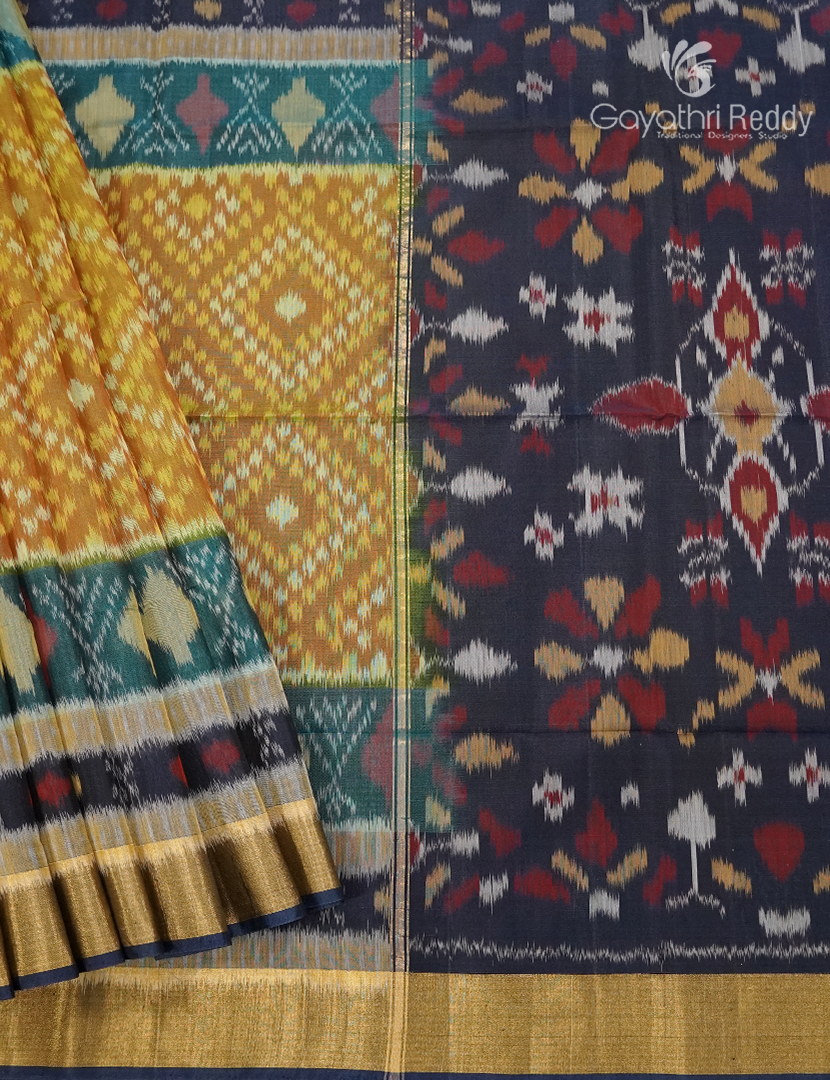 Kanchipuram Sico Saree in Mustard and Navy Blue