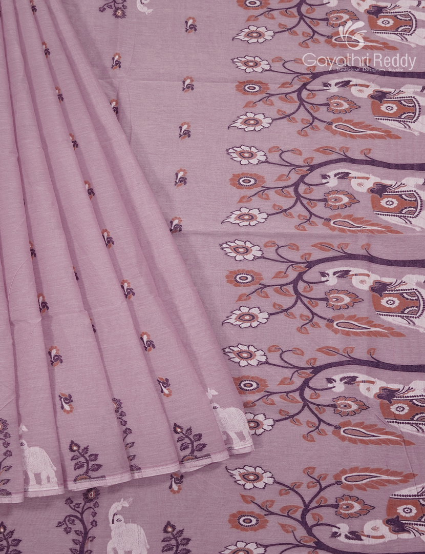 Jamdani Cotton Saree in Baby Pink