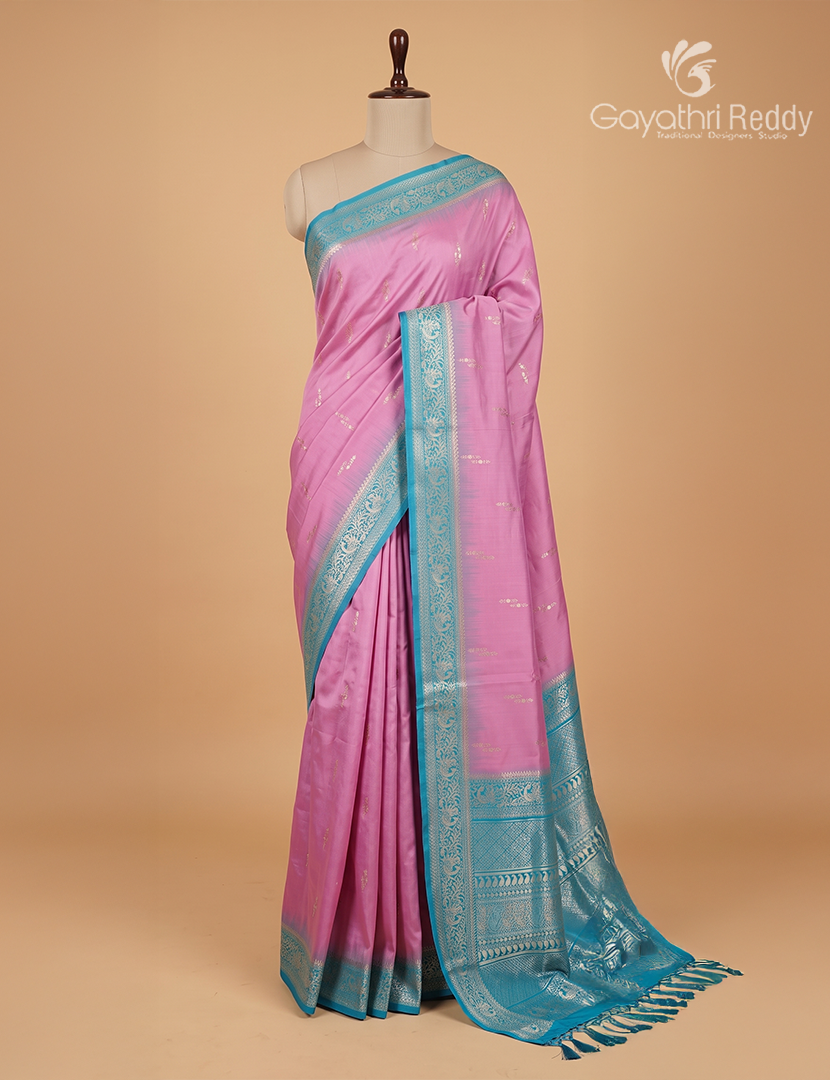 Semi Kanchipuran Silk Saree in Baby Pink and  Powder Blue